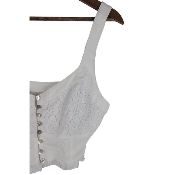 Intimately Free People White Lace Mother of Pearl Buttons Women Crop Blouse M - Picture 3 of 6